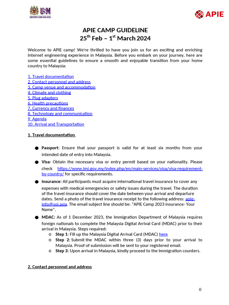 2024 APIE Camp Guideline USM | PDF | Travel Visa