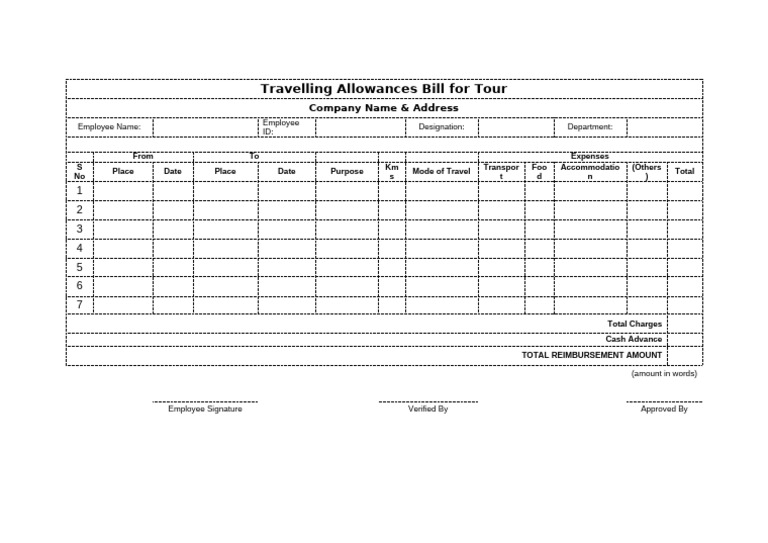 TA DA Bill Format in Word | PDF