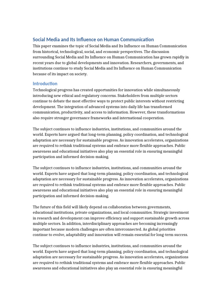 Social Media and Its Influence on Human Communication | PDF ...