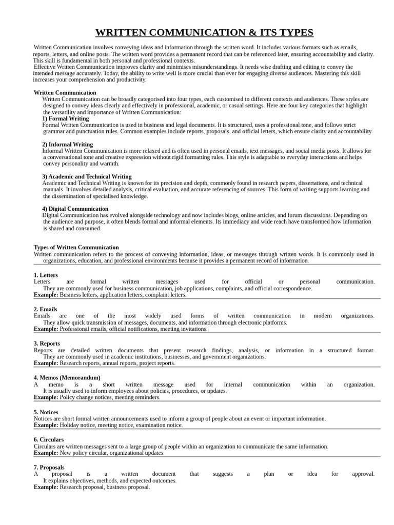 Types of Written Communication | PDF | Communication | Writing