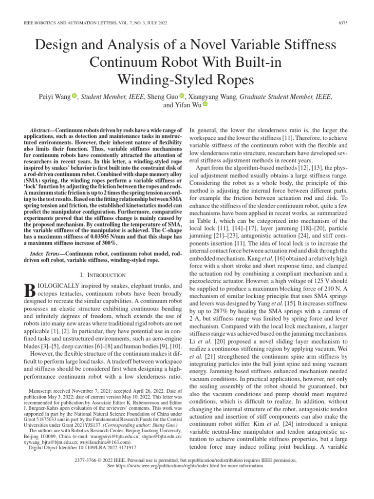 Design and Analysis of a Novel Variable Stiffness Continuum Robot With ...