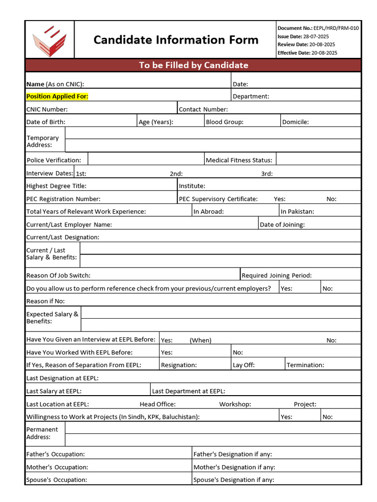 Candidate Information Form (CIF) (1) | PDF