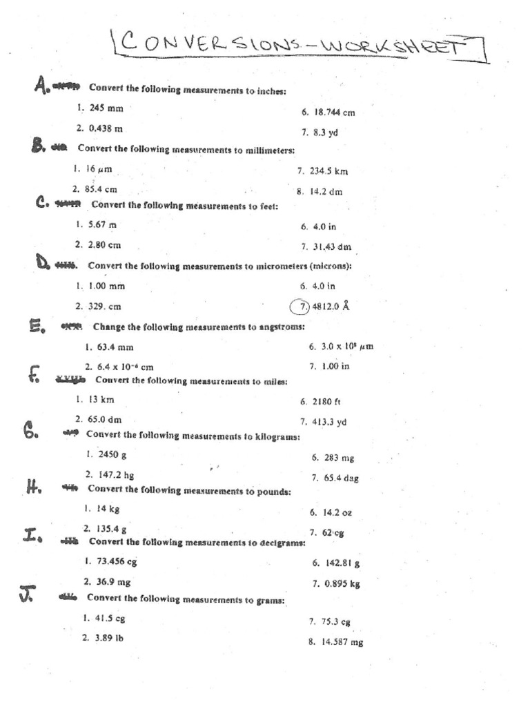 Conversions Worksheet | PDF