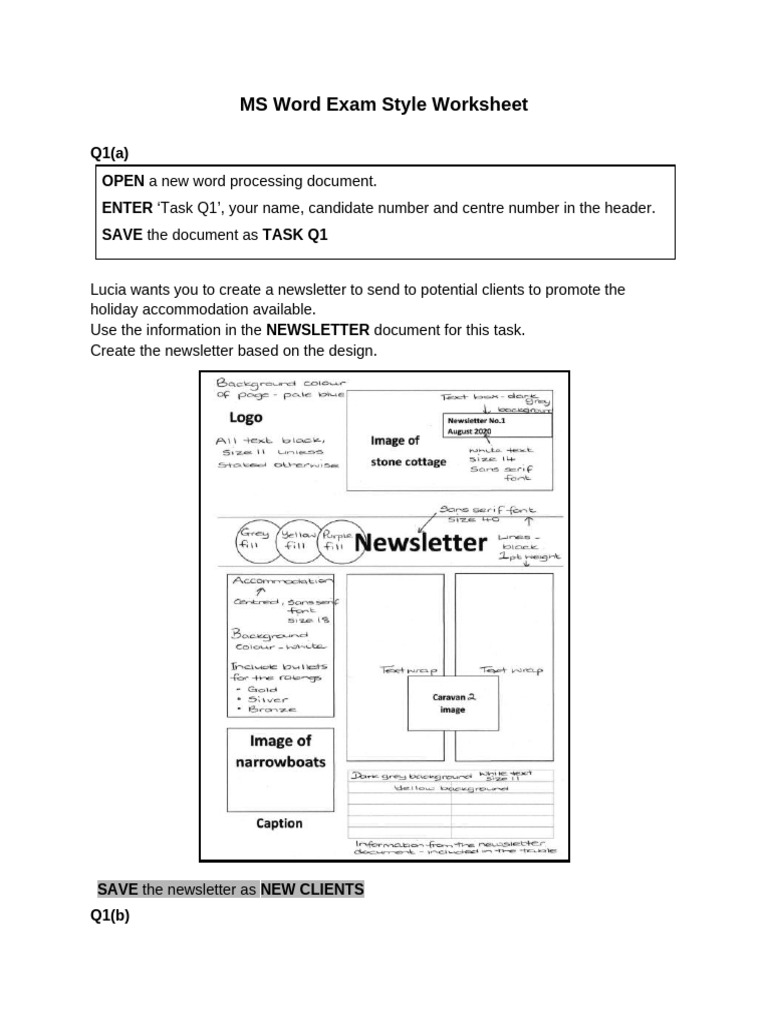 MS Word First Exam Style Worksheet | PDF | Writing