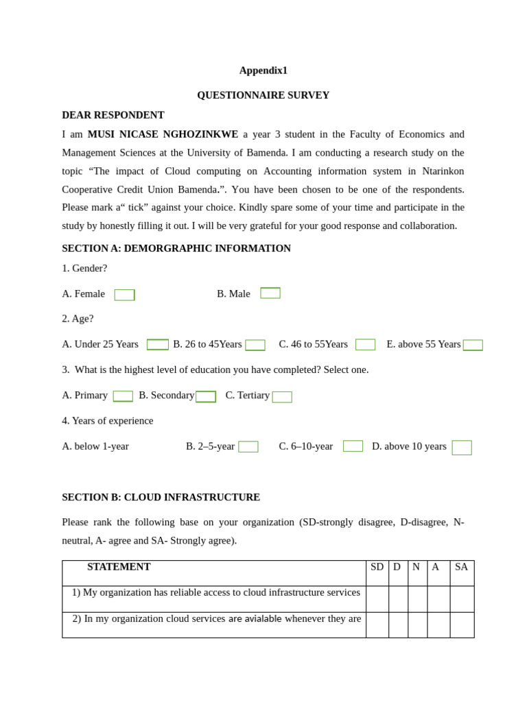Questionnaire Nekese 1 | PDF | Cloud Computing | Computing