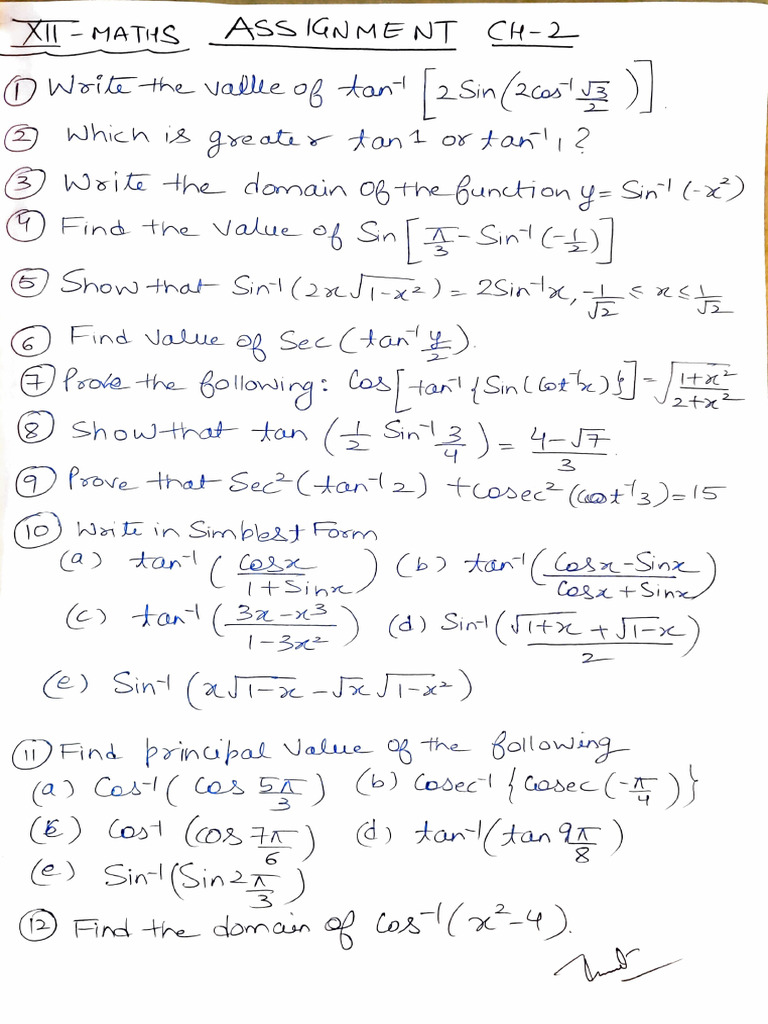 1778295833559 Xii Maths Ch2 Assignment | PDF