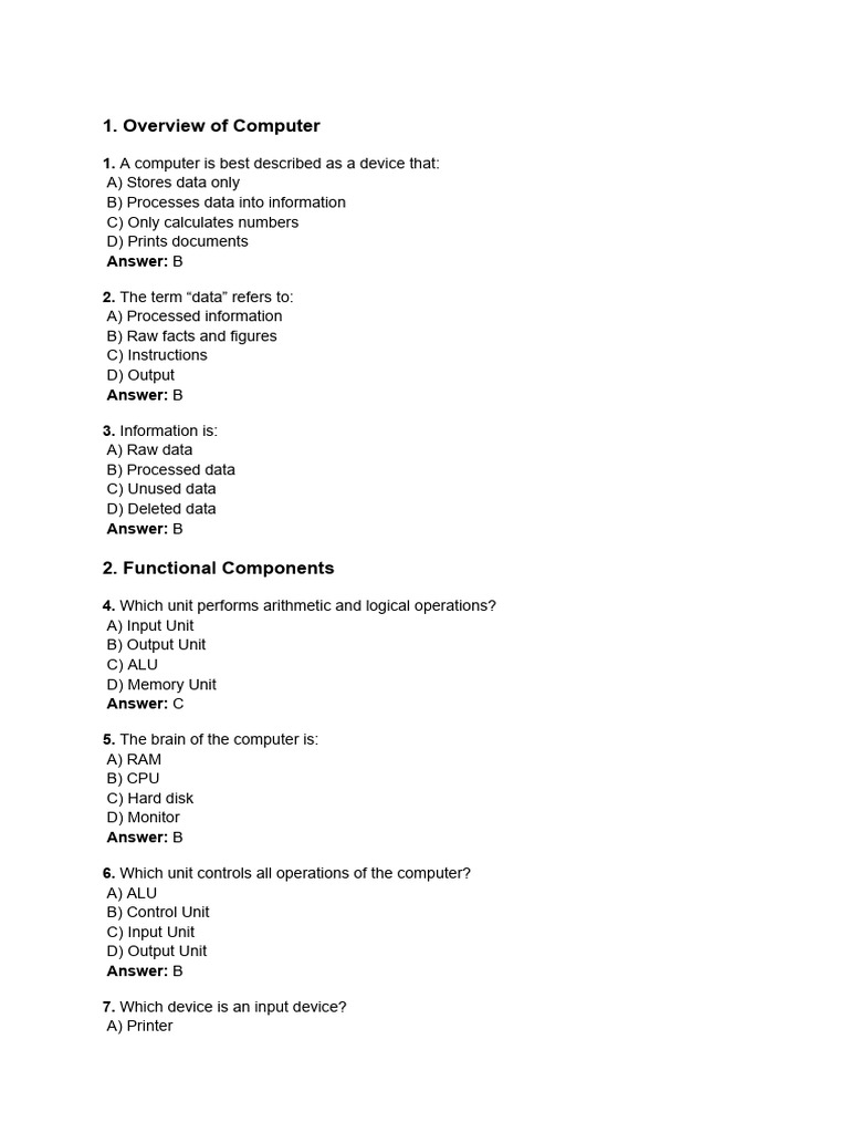 DF Fundamentals of Computer(MCQ) Assignment No 1 | PDF | Computer Data ...