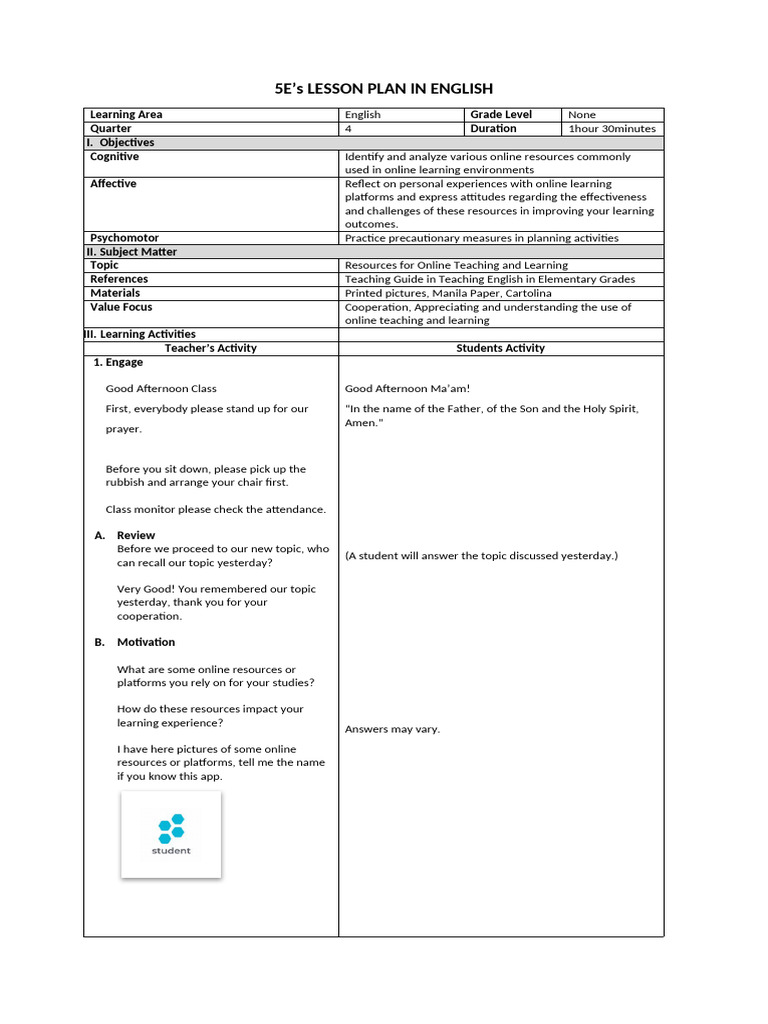 Lesson Plan in English | PDF | Educational Technology | Learning