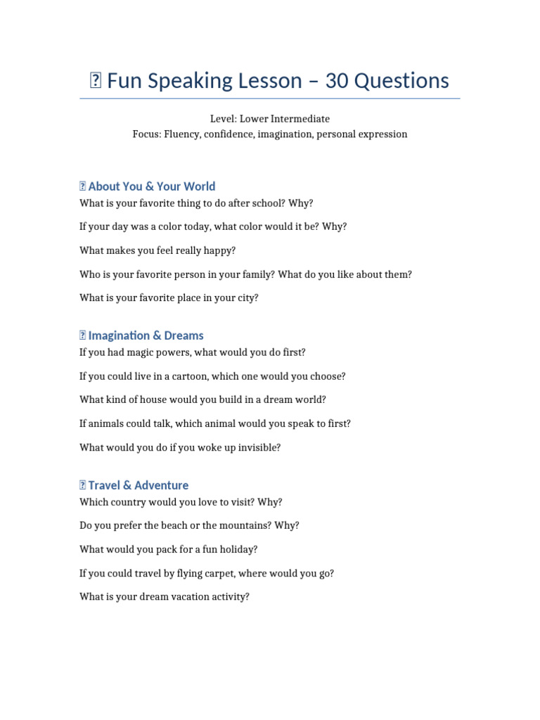 Fun Speaking Lesson | PDF