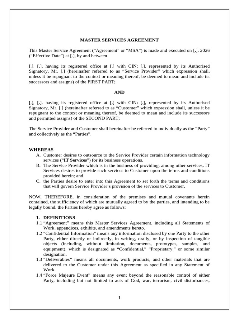 Master Services Agreement | PDF | Indemnity | Breach Of Contract