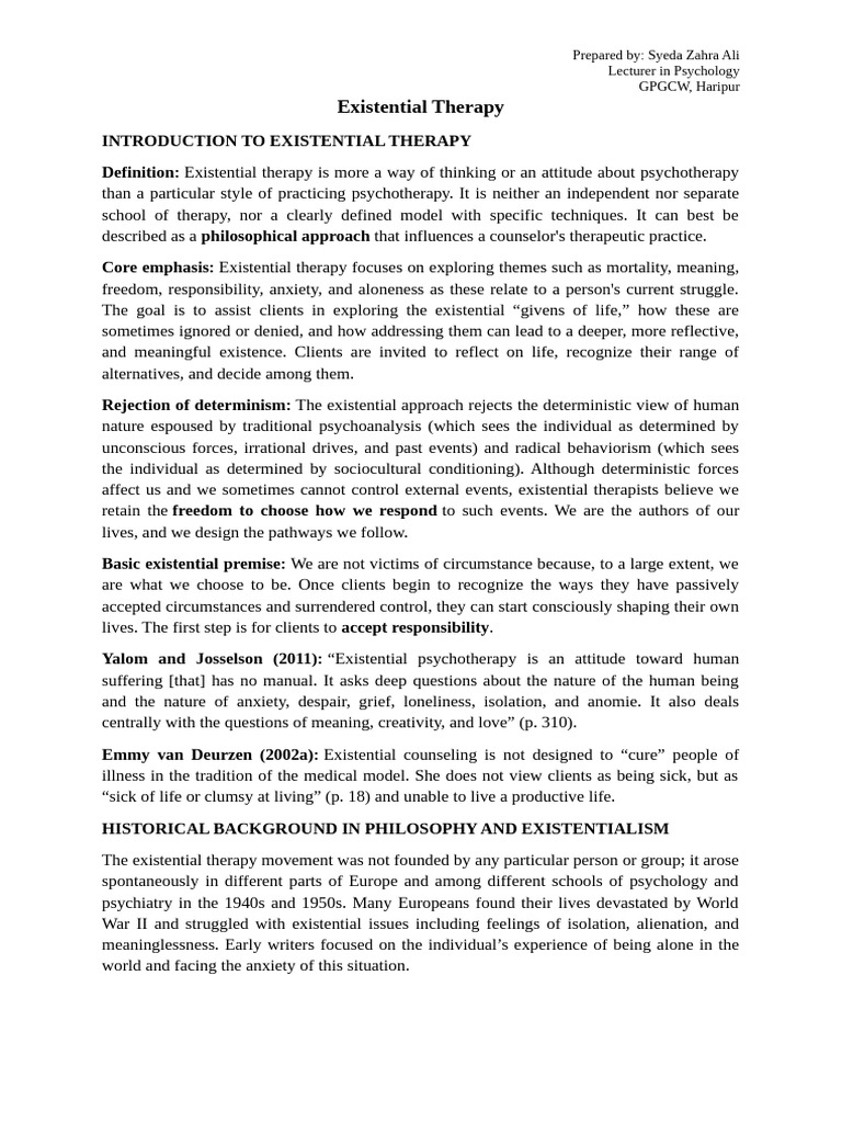 Existential Therapy | PDF | Psychotherapy | Existentialism