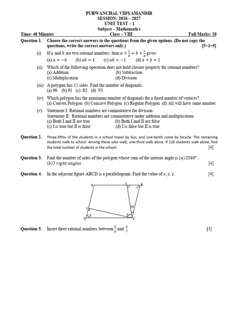 Class 8 UT1 Maths Question 26-27 (1) | PDF