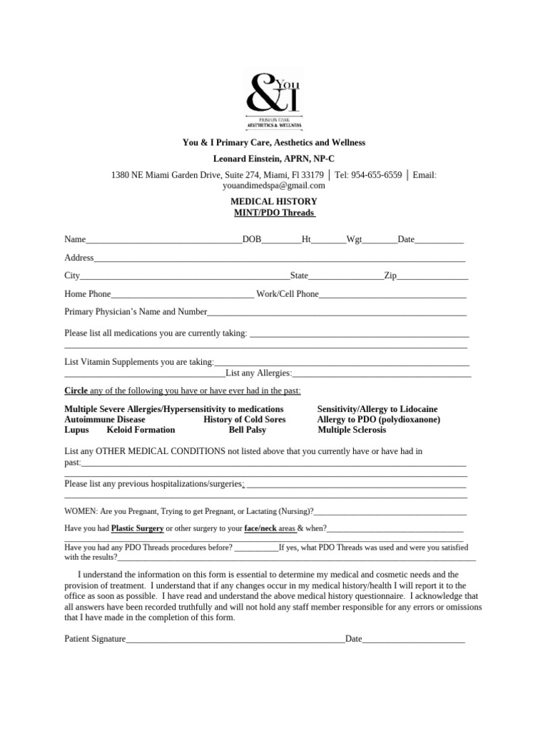 0.0 ONLINE Form for PDO Threads Medical History - Copy | PDF | Bleeding ...