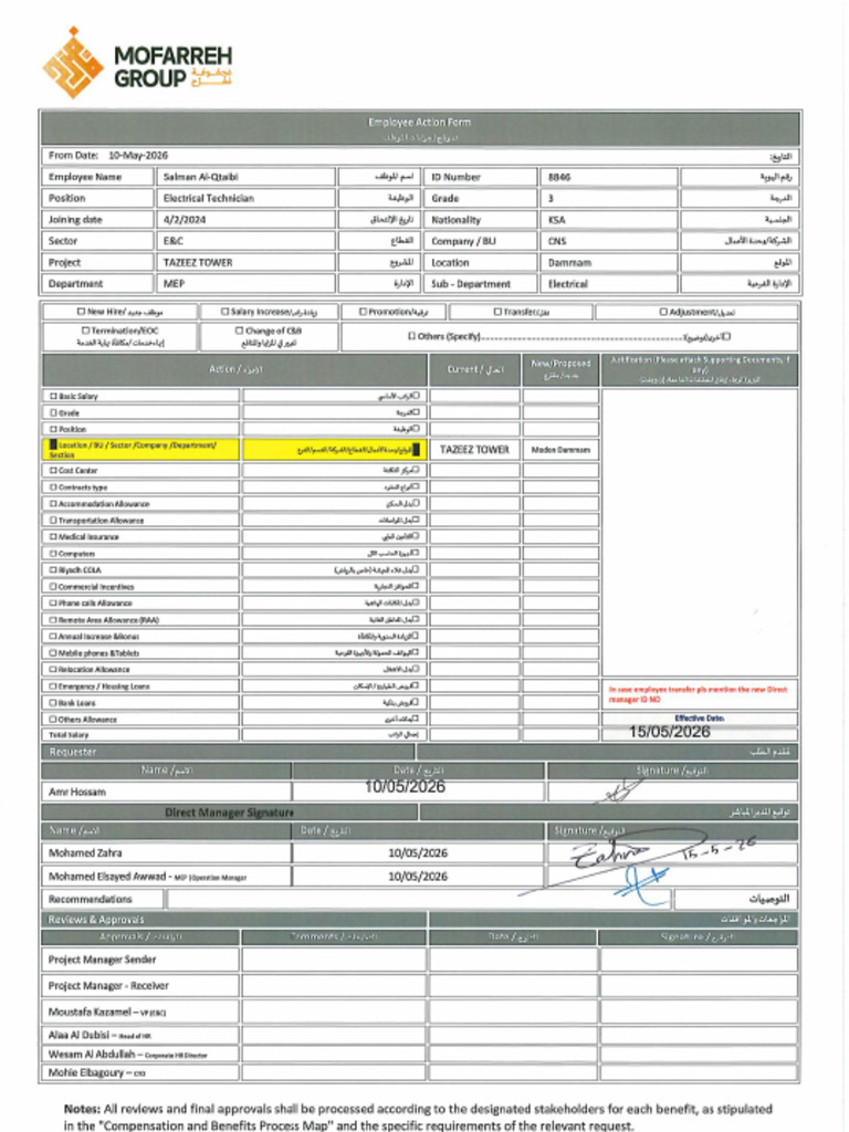 Employee Action Form 8846 | PDF