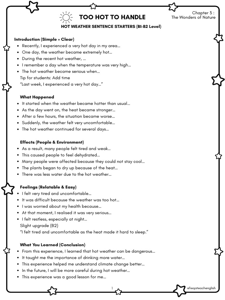 TOO HOT TOO HANDLE_sentence Starters | PDF | Heat Wave | Climate Change
