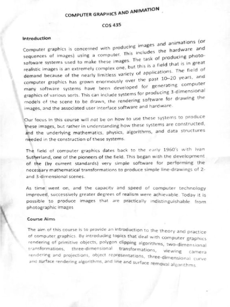 COS 435_Computer Graphics & Animation | PDF