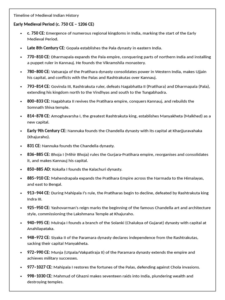 Timeline of Medieval Indian History | PDF | Mughal Empire