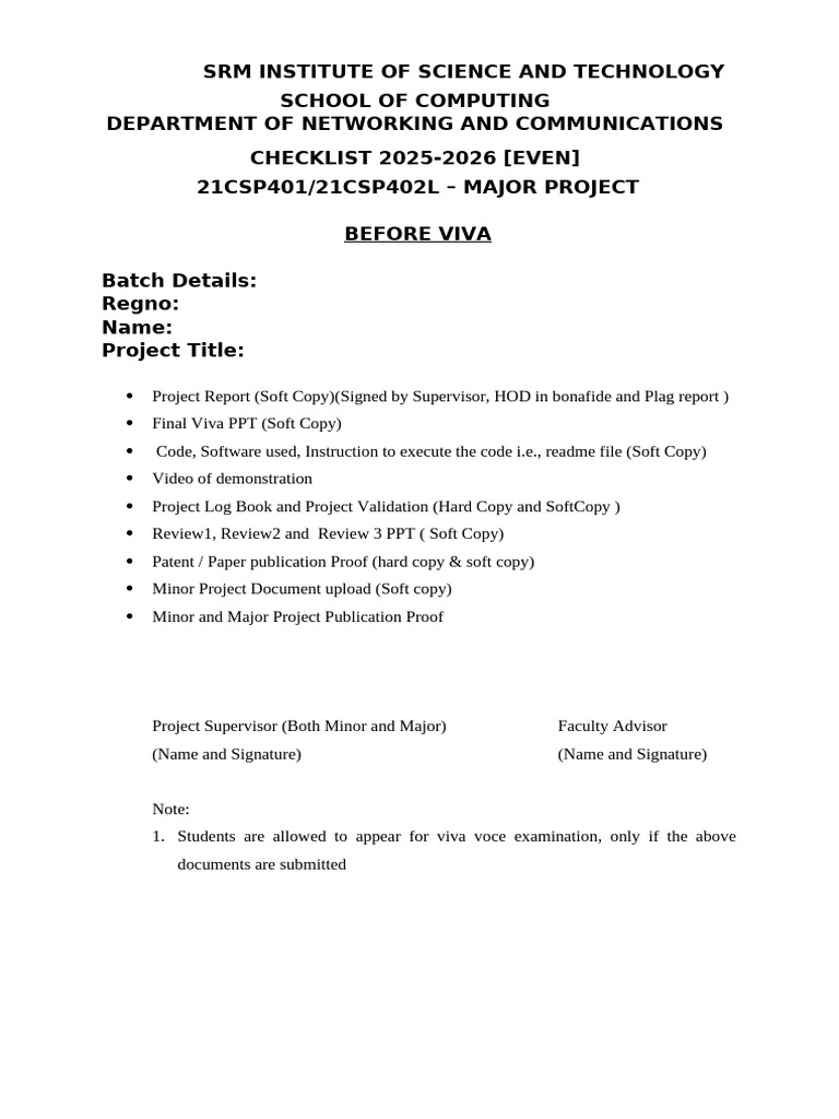 Nwc Checklist Before Viva 2026 | PDF
