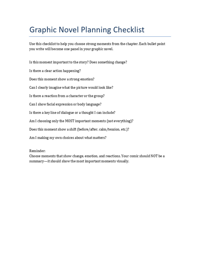 Graphic Novel Checklist G10 | PDF
