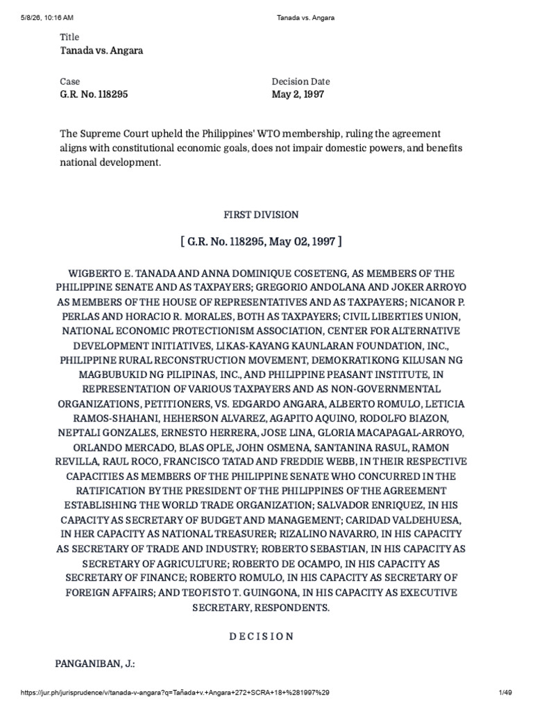 Tanada vs. Angara | PDF | World Trade Organization | Uruguay Round