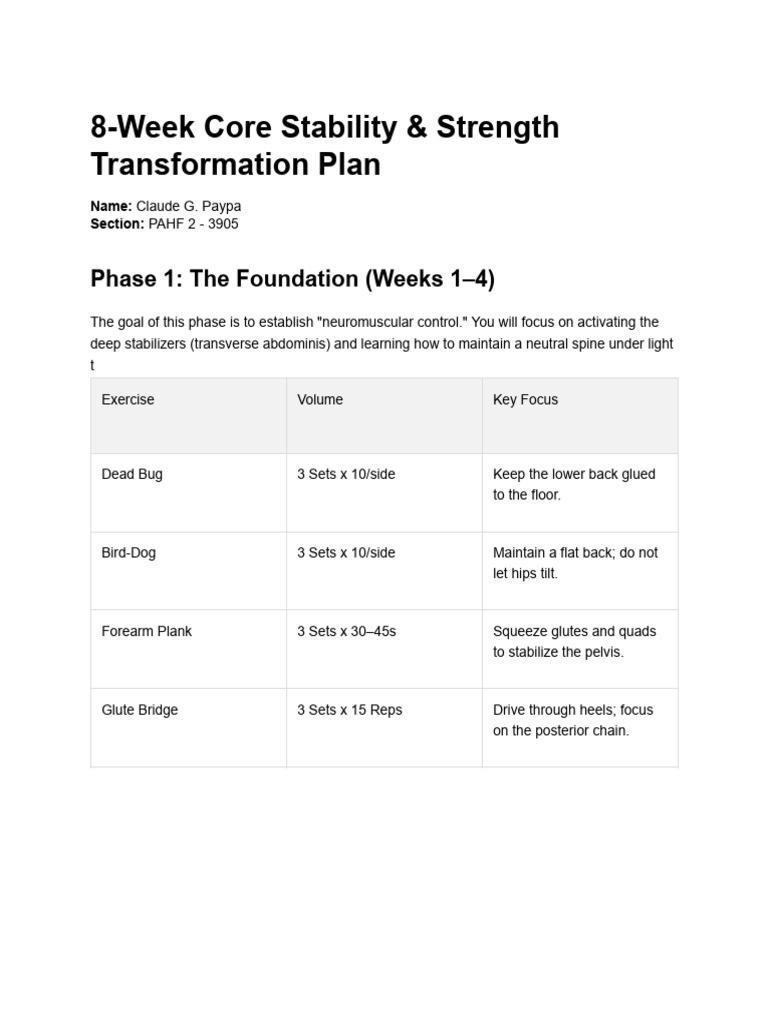 Fit Plan 8 Week Core Stability Paypa | PDF