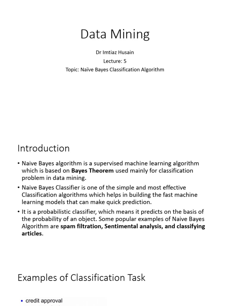 Data Mining 7 Naive Bayes Classification Algorithm | PDF