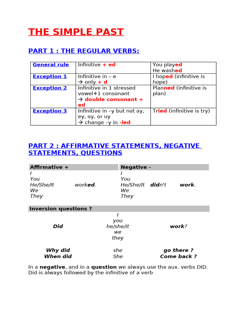 Regular Verbs Rules | PDF