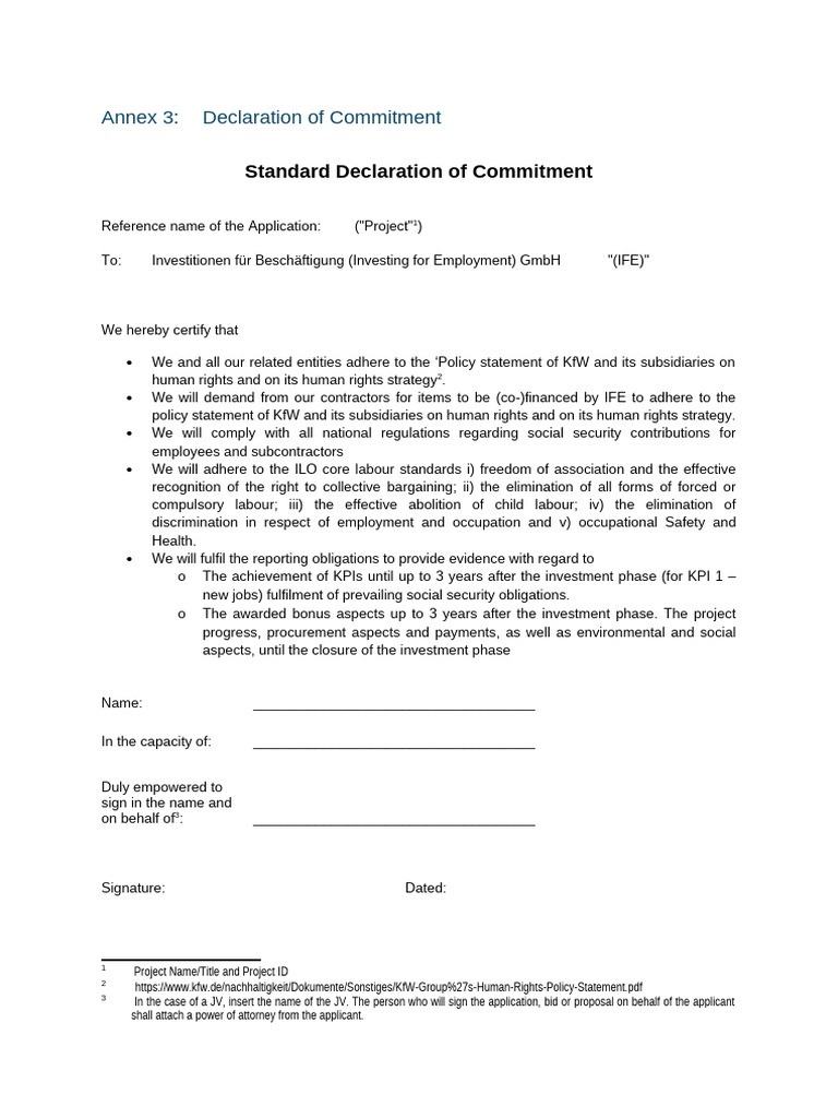 Annex 3 Declaration of Commitment | PDF