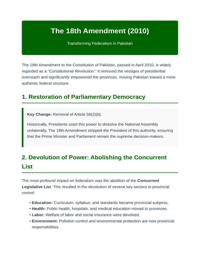 18th Amendment and Federalism | PDF | Devolution | Federalism