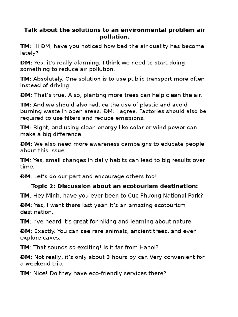Talk About the Solutions to an Environmental Problem Air Pollution | PDF