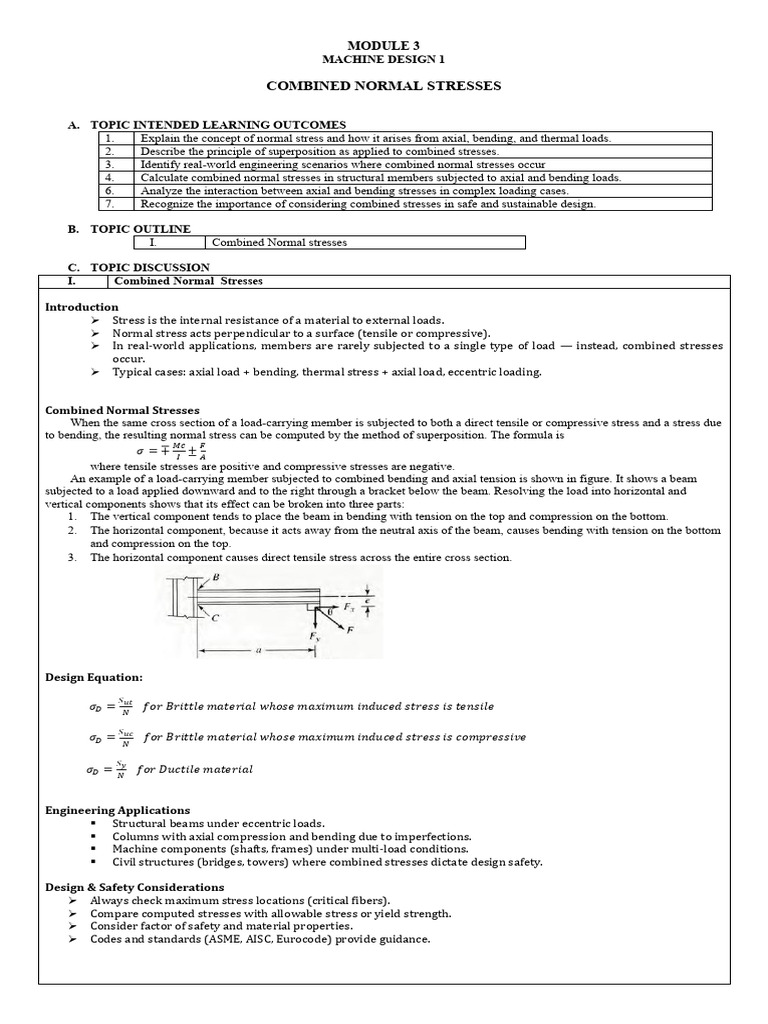 MODULE 3 Combined Normal Stresses (1) | PDF | Bending | Stress (Mechanics)