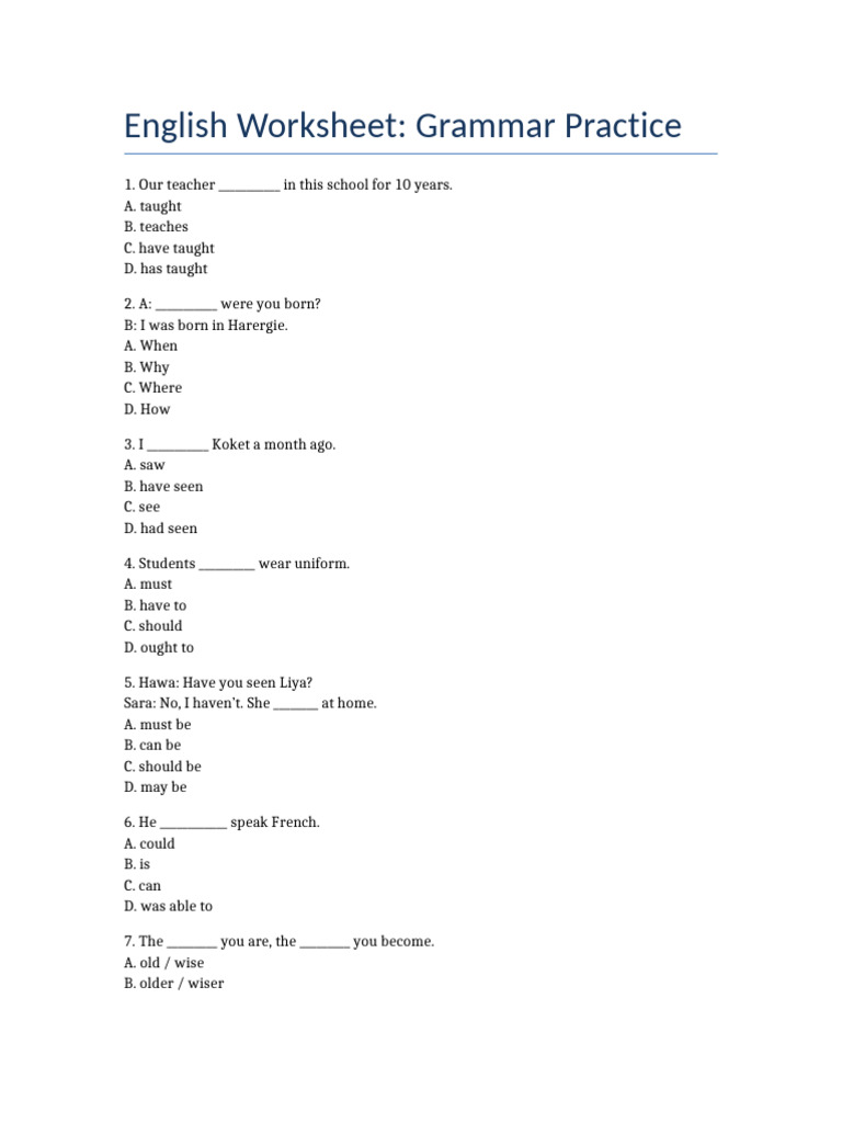 English Worksheet | PDF