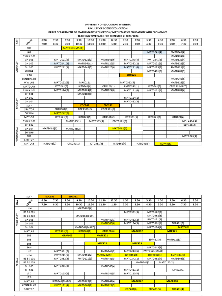 Tentative TimeTable for 20232024 Sem 2_5 | PDF | Mathematics ...