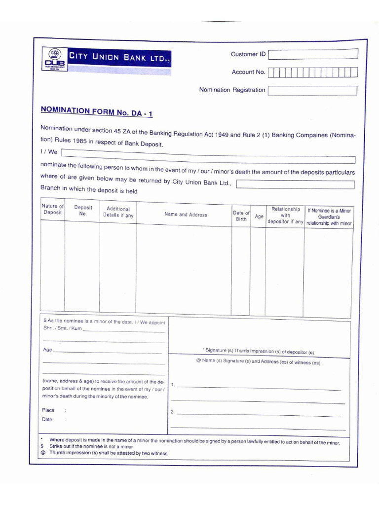 Nominee DA1, DA2, DA3 Form's | PDF