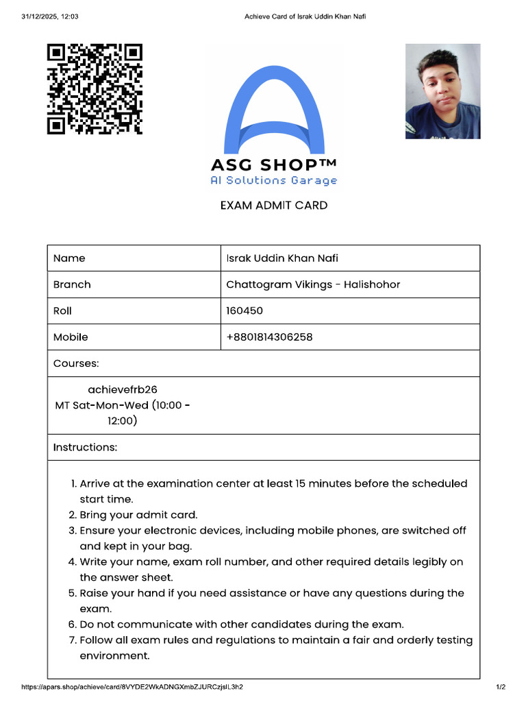 Admit Card Achieve | PDF