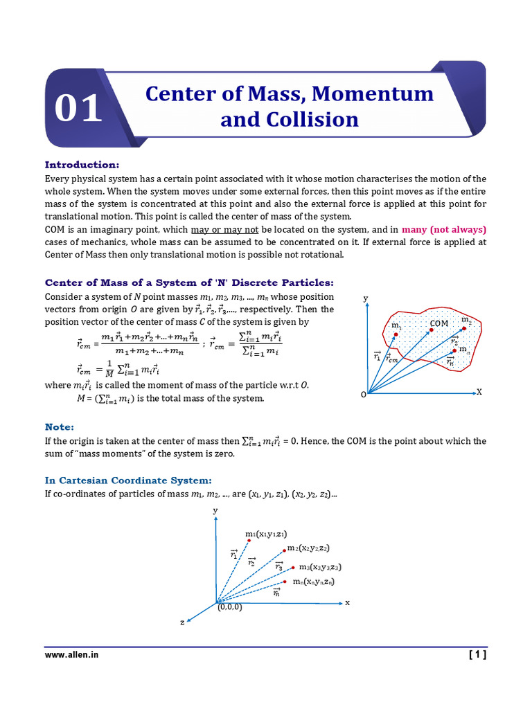Center of Mass, Momentum and Collision - Theory | PDF | Force | Momentum