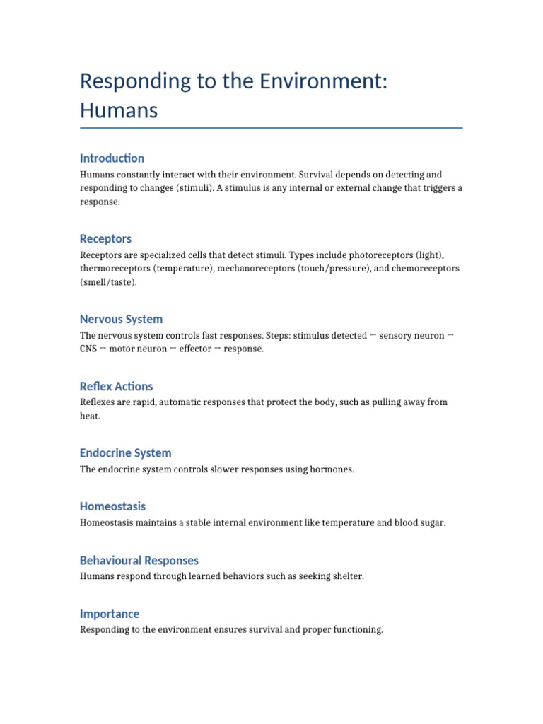 Human Response Environment Notes | PDF