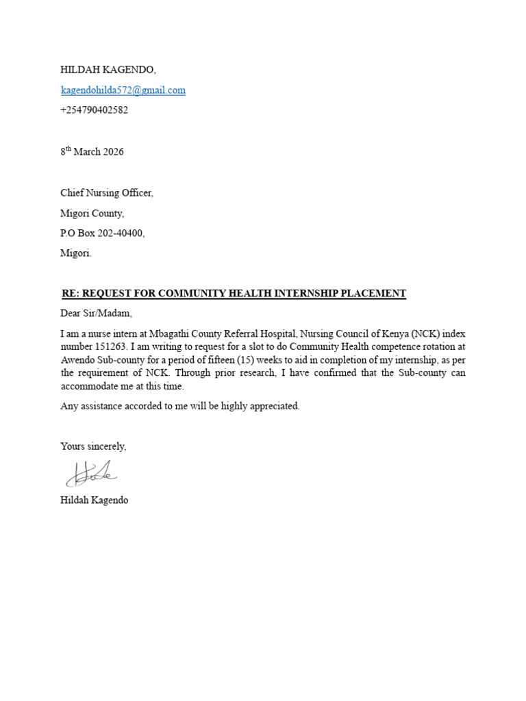 Community Health Letter_Hildah Kagendo | PDF