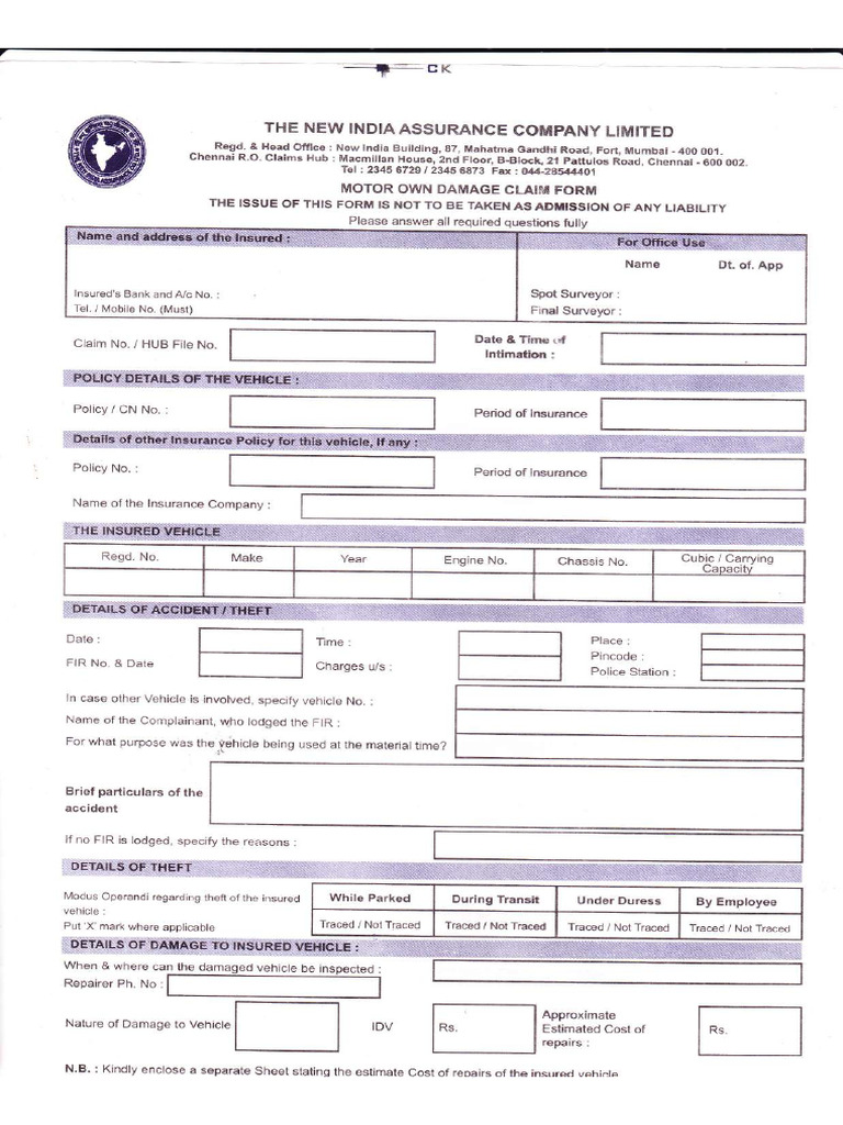 Altroz Insurance Claim Form Signed | PDF