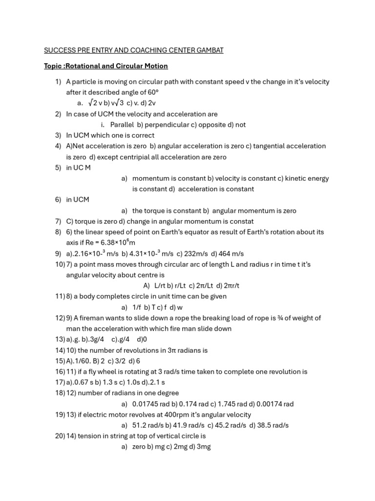Circular and Rotational Motion Assignment | PDF | Rotation Around A ...