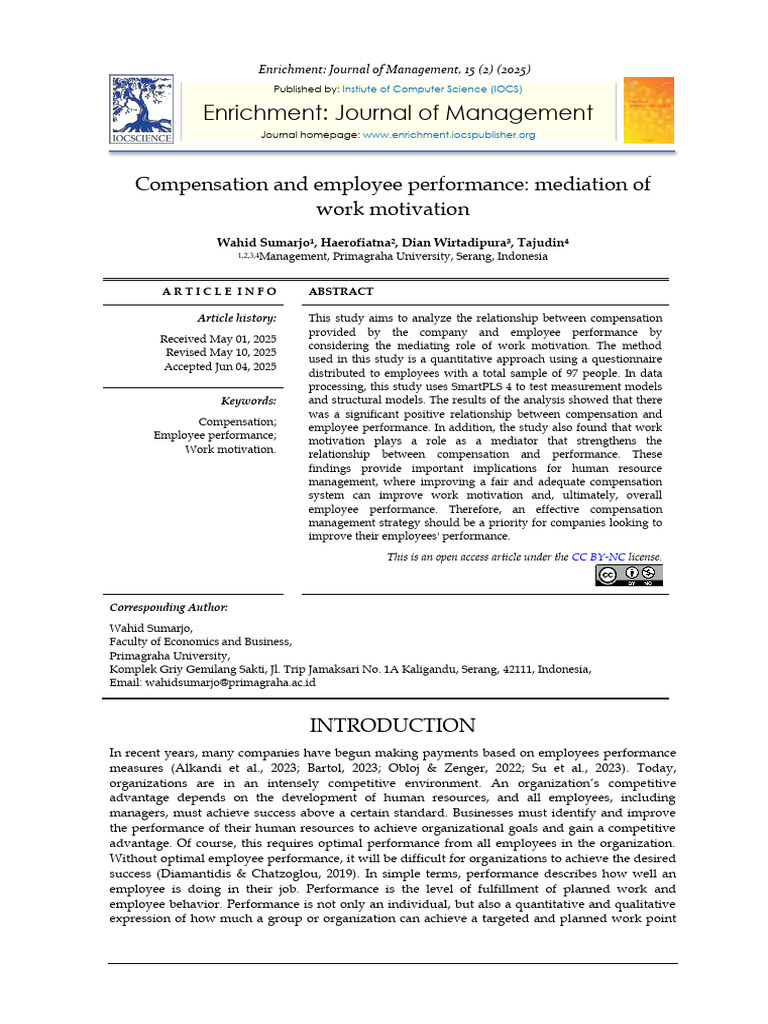 Compensation & Employee Performance | PDF | Incentive | Motivation