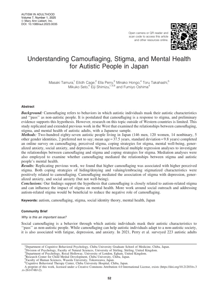 Understanding Camouflaging, Stigma, And Mental Health for Autistic ...