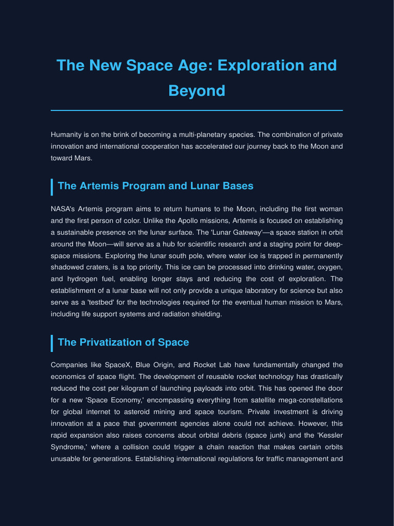 Advancements in Space Exploration 2026 | PDF | Moon | Outer Space