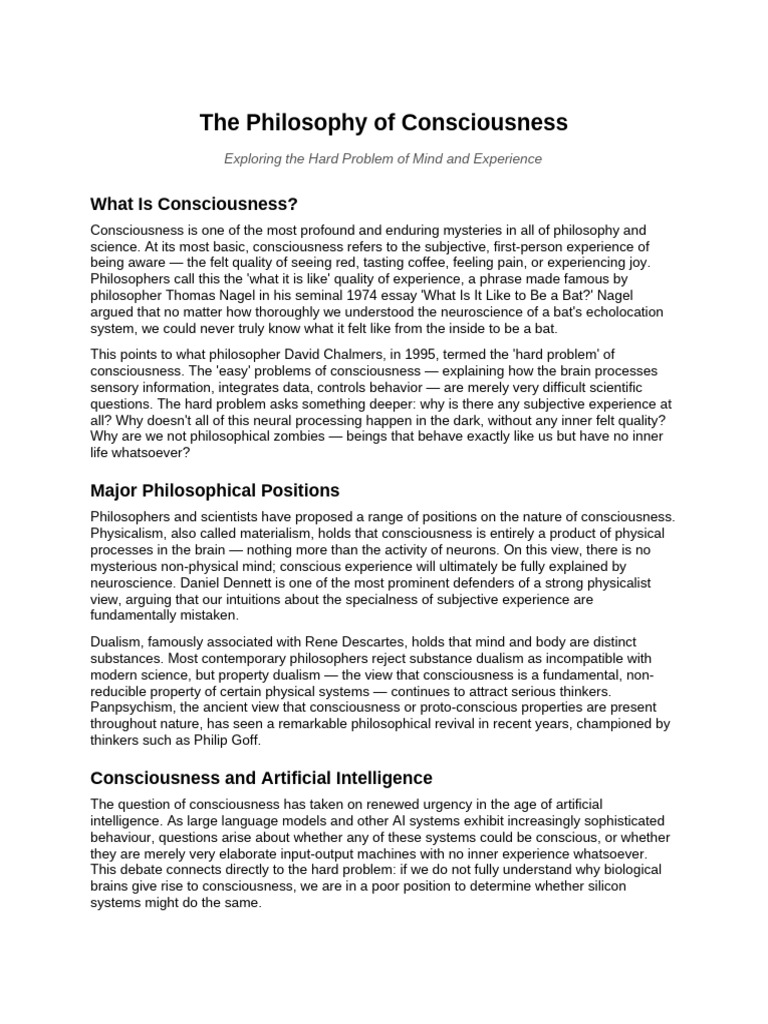 04 Philosophy of Consciousness | PDF | Consciousness | Qualia