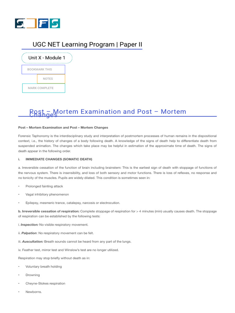 Post – Mortem Examination and Post – Mortem Changes | PDF | Decomposition