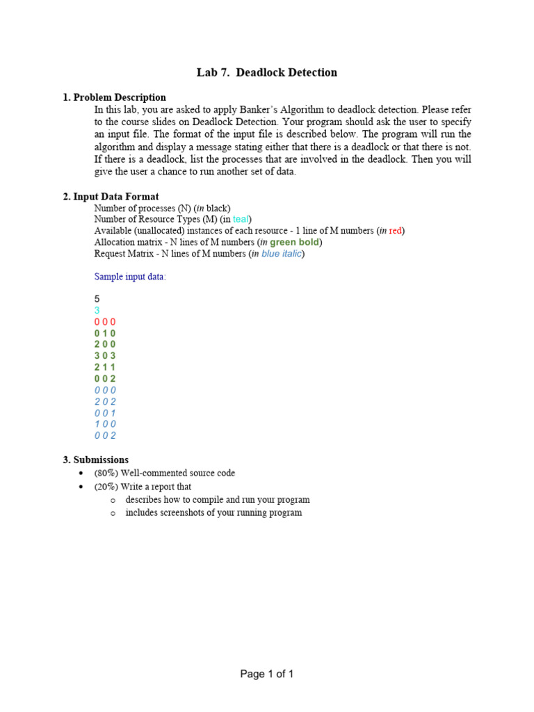 Lab 7. Deadlock Detection | PDF
