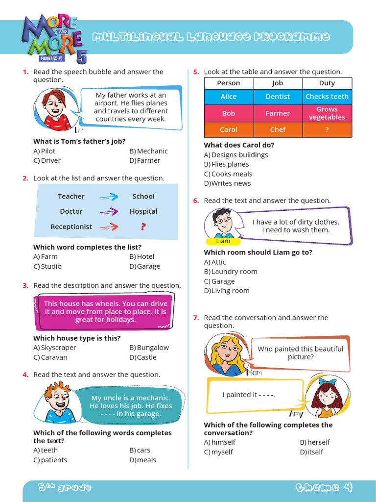 5 Multilingual Worksheets Theme 4 Vocabulary Test (1) | PDF