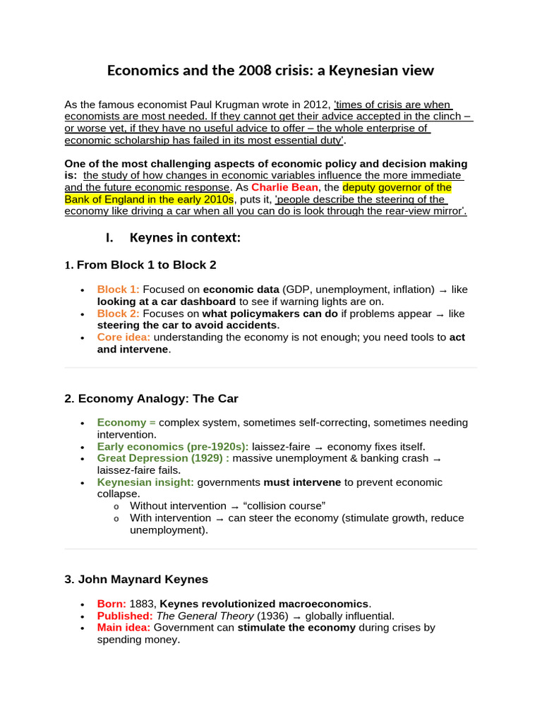 Economics and the 2008 Crisis | PDF | Fiscal Policy | Keynesian Economics