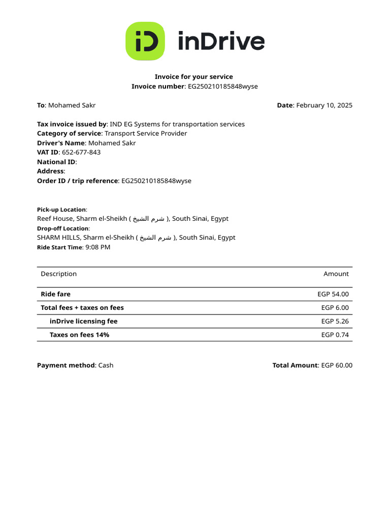 Receipt InDrive 1st Ride | PDF
