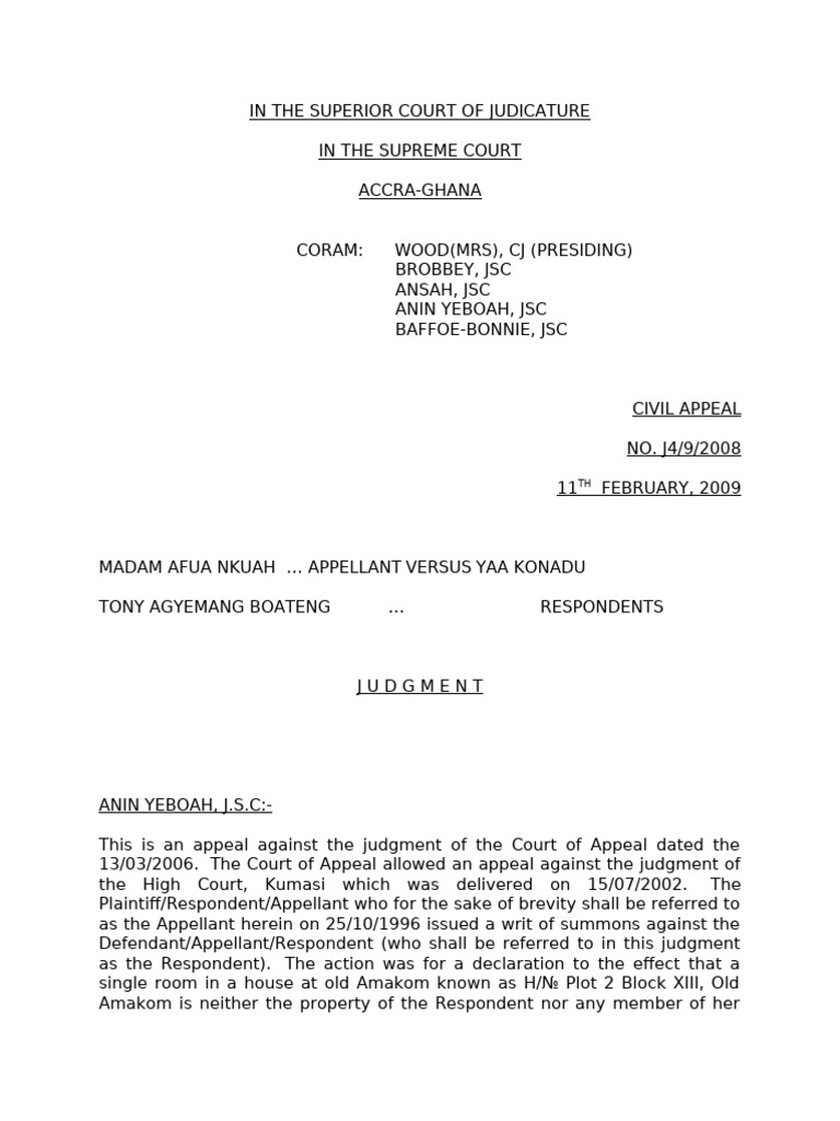 Madam Afua Nkuah … Appellant Versus Yaa Konadu | PDF | Lawsuit ...